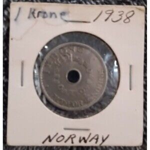 1938 NORWAY 1 KRONE WORLD NORWEGIAN COIN